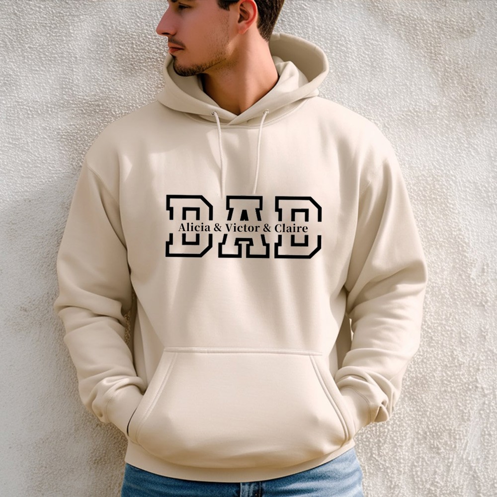 Sweat à capuche papa personnalisé avec noms d'enfants pour cadeau de fête des pères