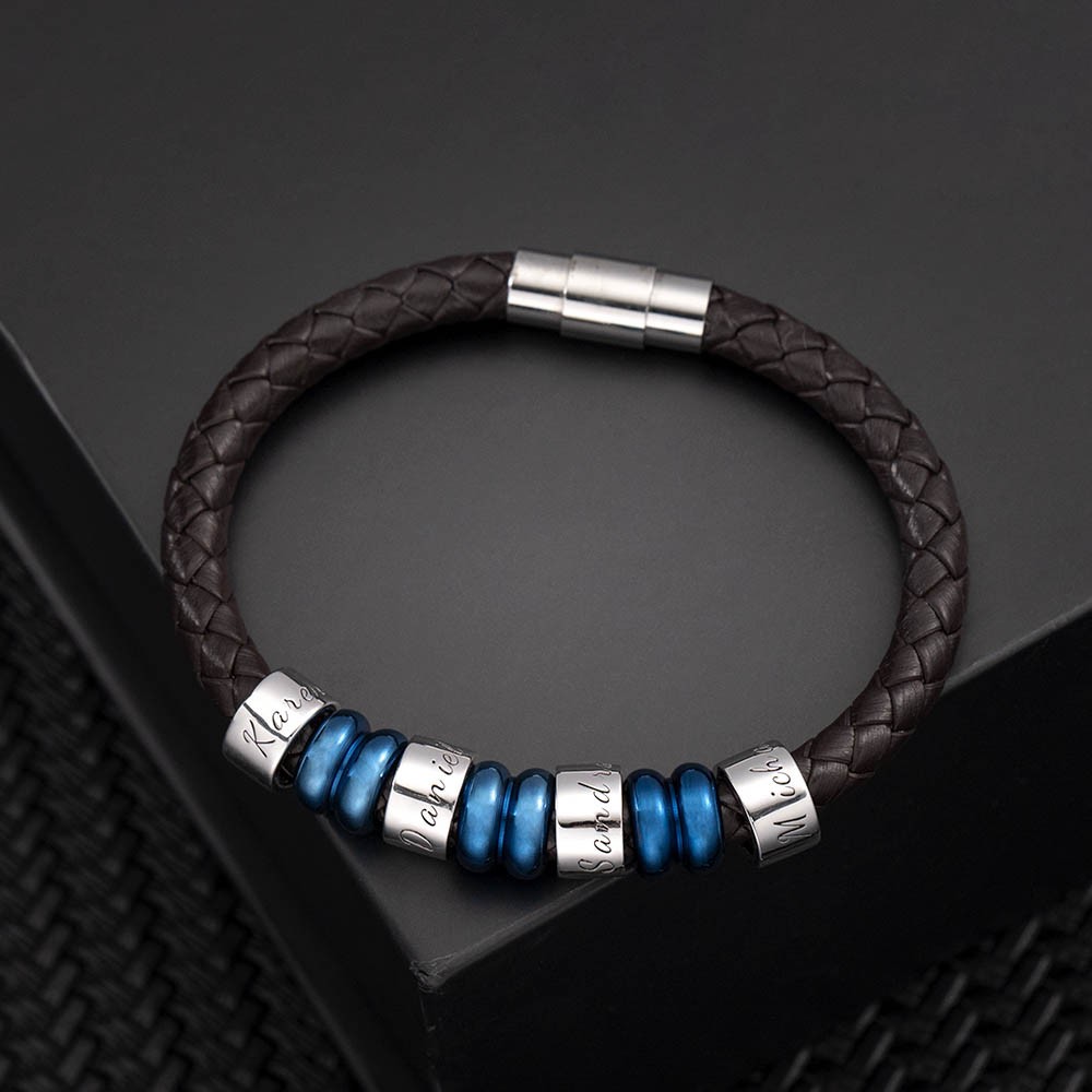 Bracelet personnalisé tressé avec nom gravé de 1 à 10 perles