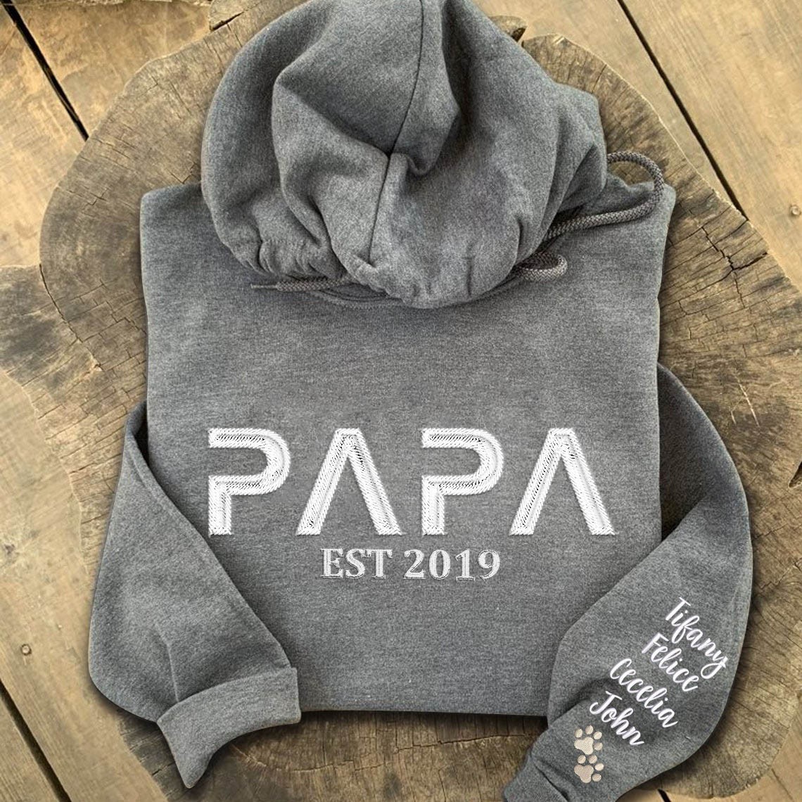 Sweat à capuche personnalisé brodé Papa avec les noms des enfants pour cadeau de fête des pères