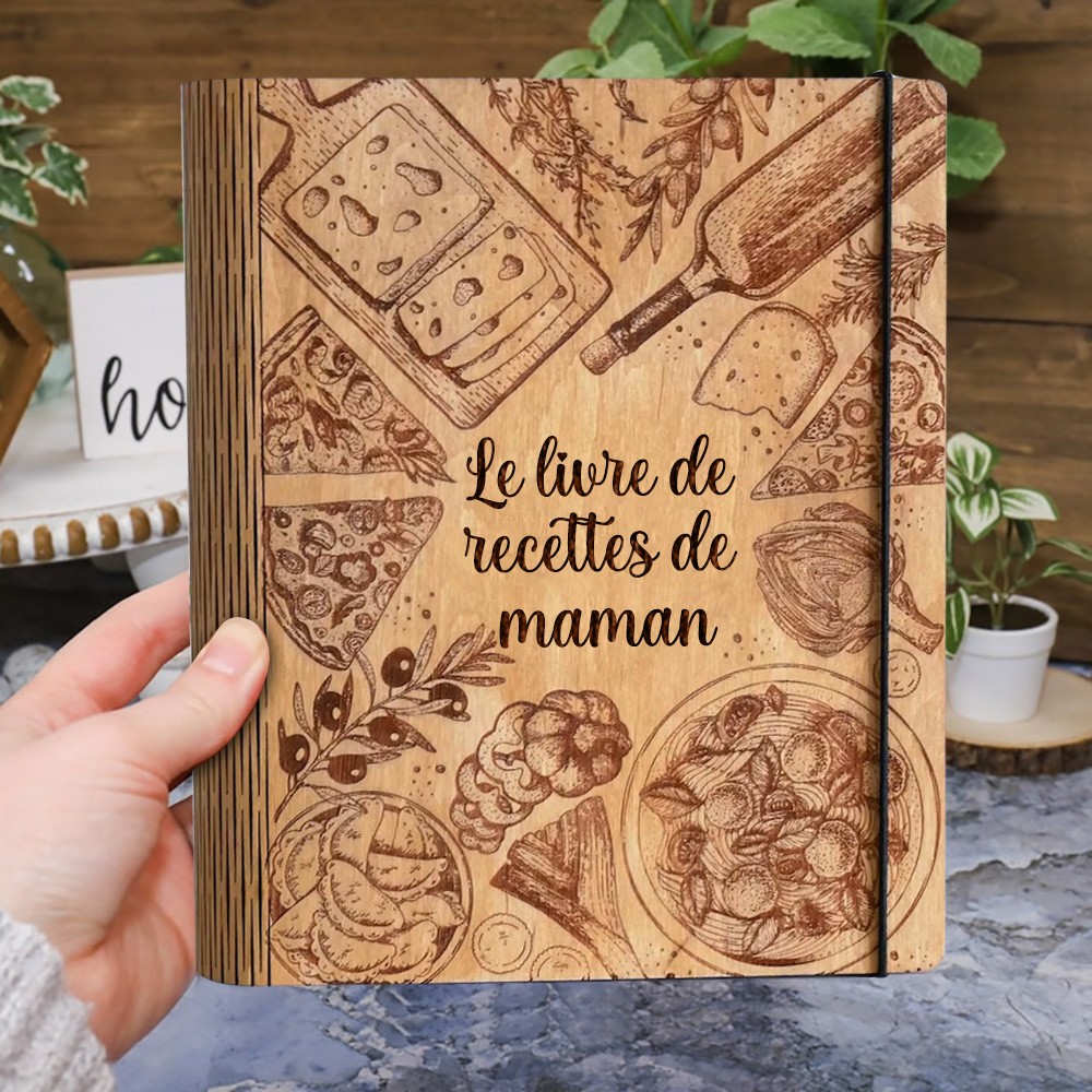 Livre de recettes en bois familial personnalisé pour maman grand-mère, idées cadeaux pour le jour de Noël