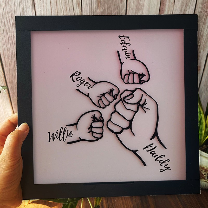 Personalized Dad and Kids Fist Bump With Name Frame Sign For Father's Day