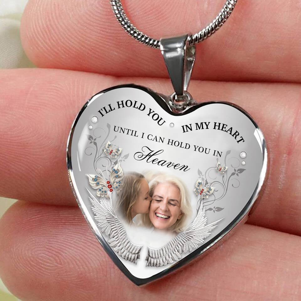 I'll Hold You In My Heart Personalized Engraving Memorial Heart Photo Necklace