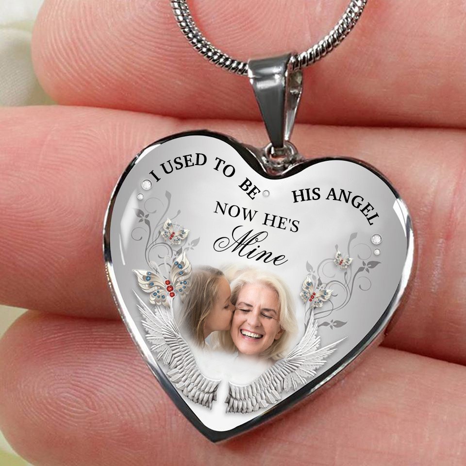 I Used To Be His Angel Personalized Engraving Memorial Heart Photo Necklace