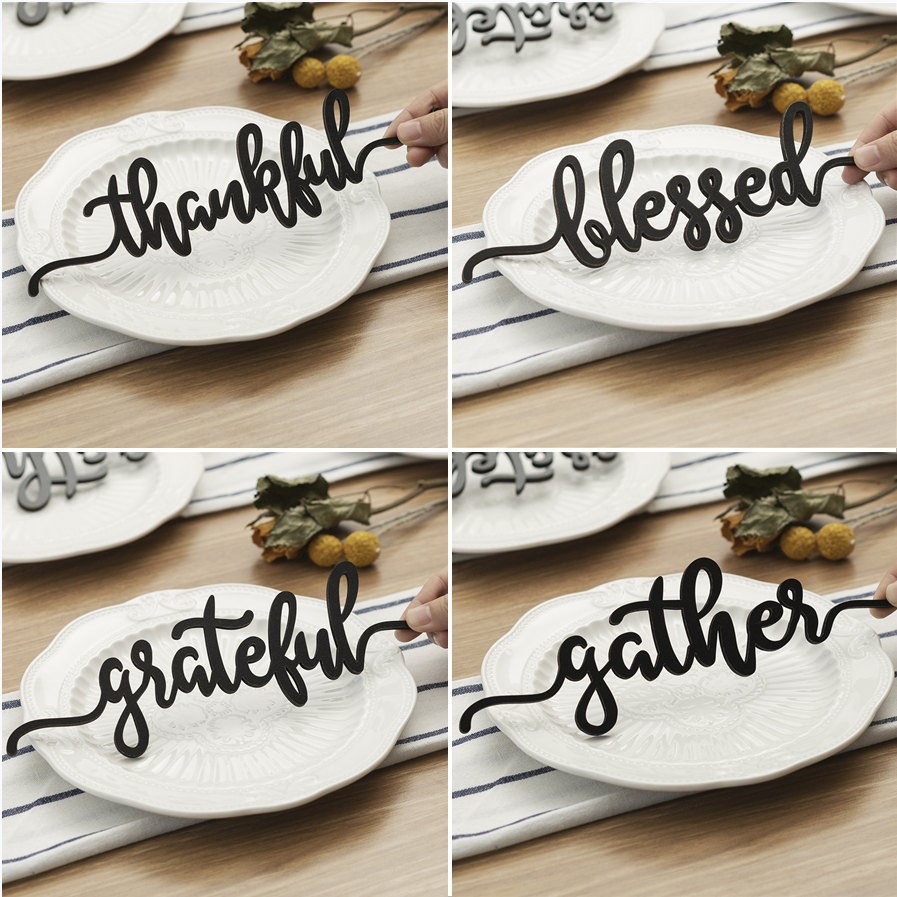 Ensemble de 4 cartes de place de Thanksgiving pour le signe de mots de décoration de table à manger
