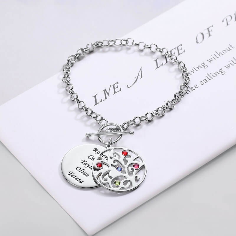 Personalized Family Name Birthstone Charm Bracelet 