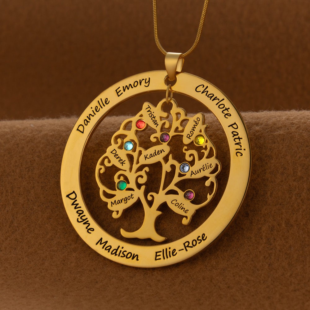 Collier personnalisé avec nom d'arbre généalogique de vie avec pierre de naissance pour idées cadeaux pour la fête des mères
