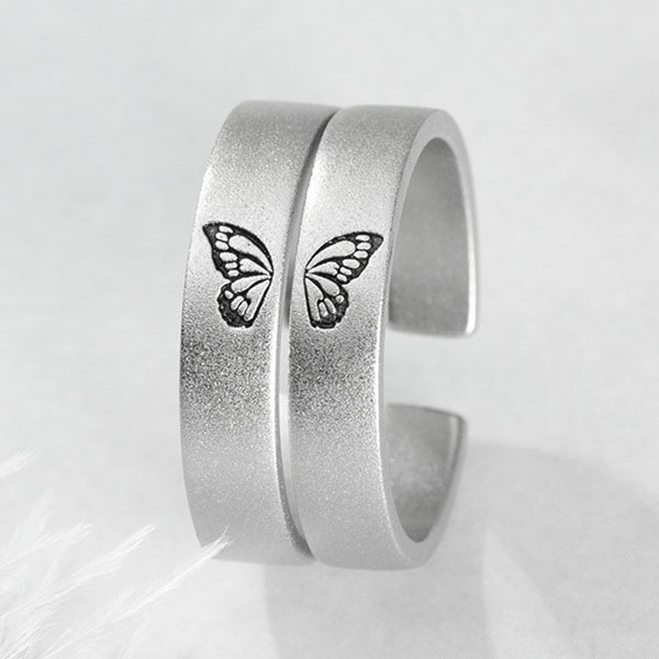 Bague Assortie Bague Papillon Gravé Ensemble de 2 Pour Couples