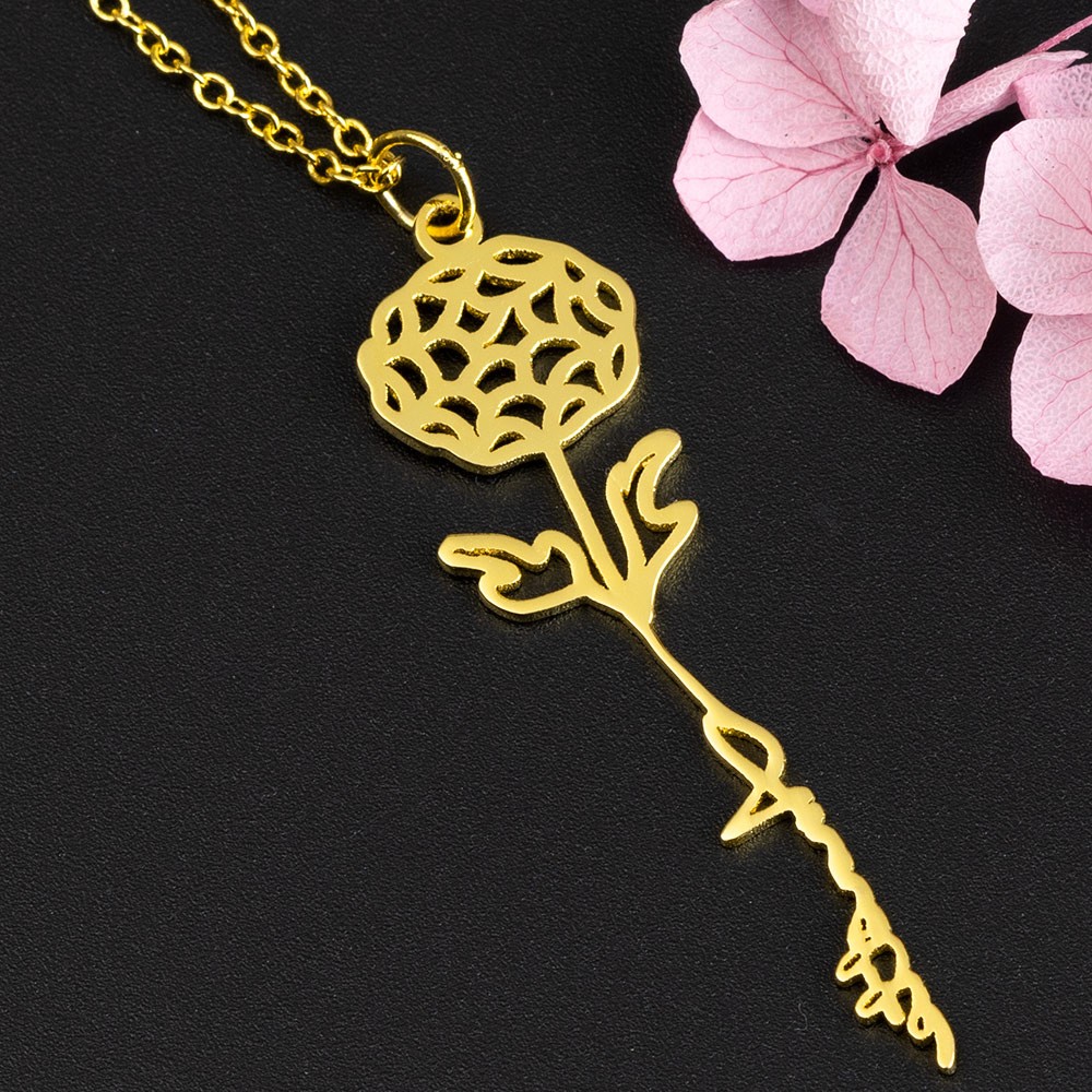 Collier Prénom Floral Personnalisé avec Fleur de Naissance Cadeau Pour Elle