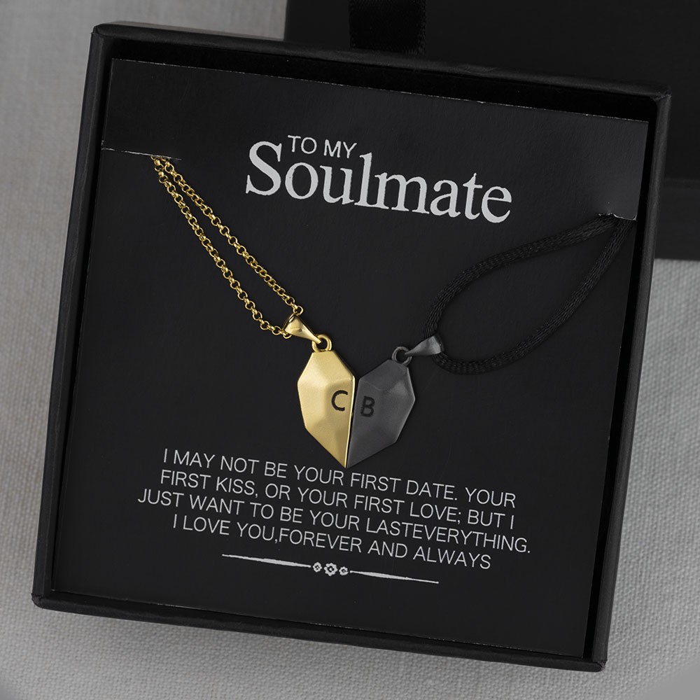 Collier prénom en forme de coeur Interattraction magnétique personnalisé 2 pièces Saint Valentin à mon âme sœur