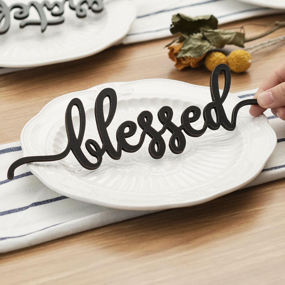 Cartes de place de Thanksgiving pour la décoration de la table à manger signe des mots bénis