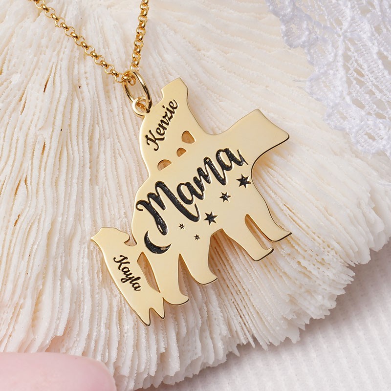 Personalized Mama Bear Necklace With 1-8 Kids Name For Mother's Day Gift