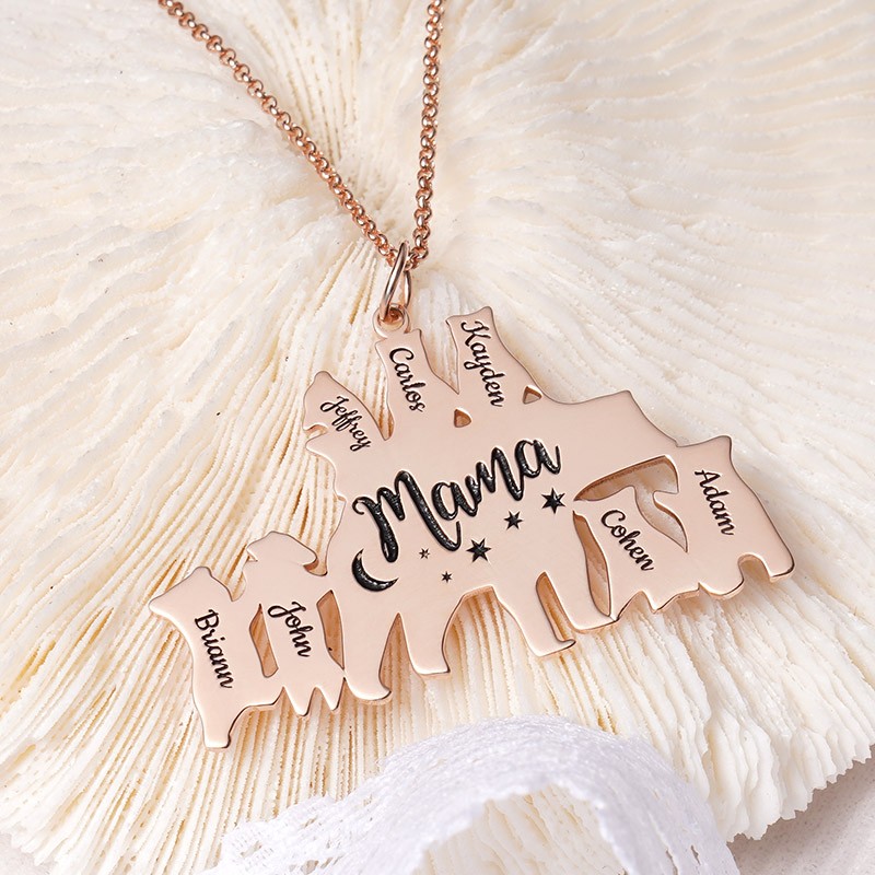 Personalized Mama Bear Necklace With 1-8 Kids Name For Mother's Day Gift