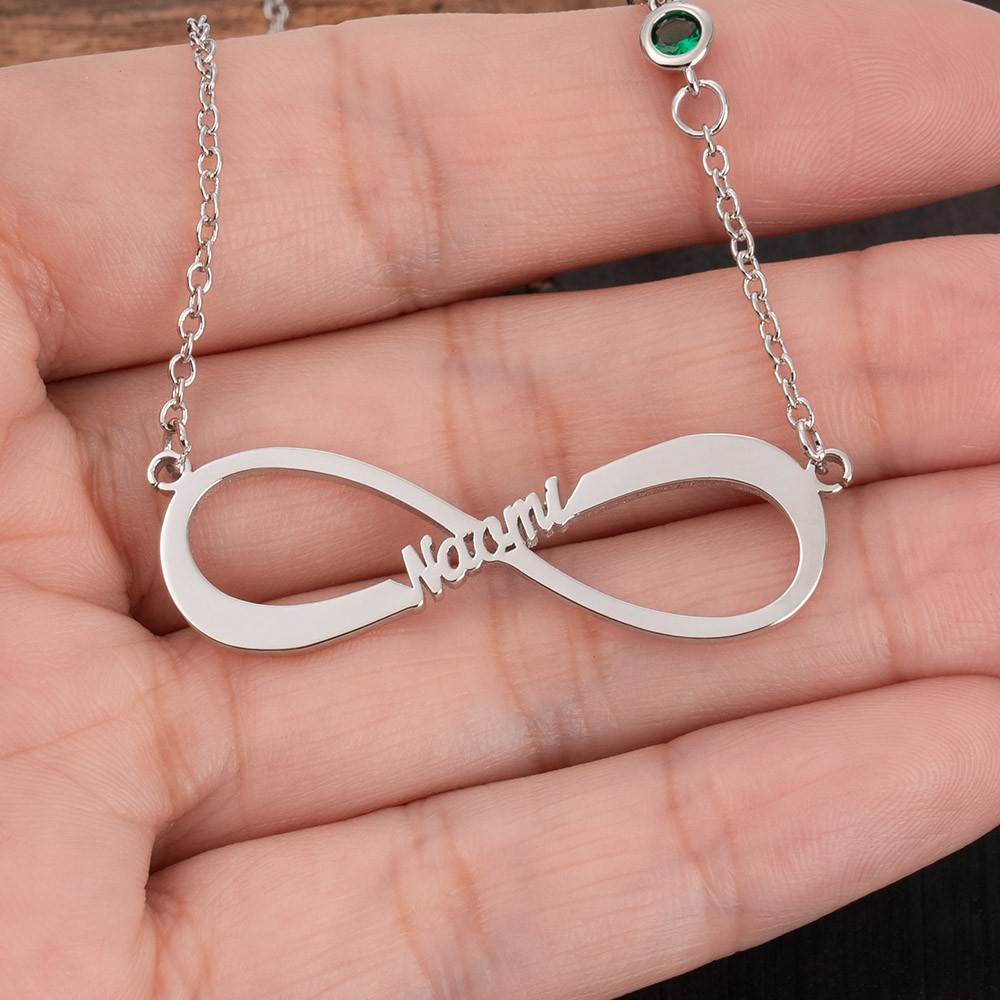 Collier infini personnalisé avec 1-8 noms et pierres de naissance pour cadeau de fête des mères