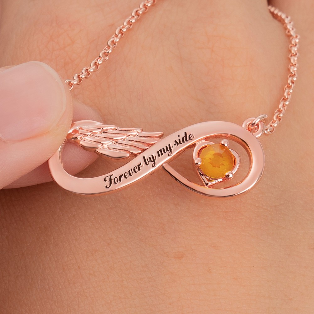 Collier aile d'ange infini personnalisé avec pierre de naissance