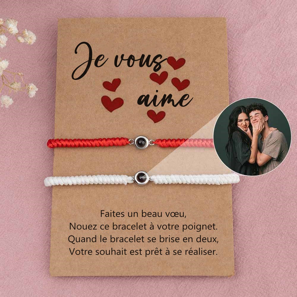 Bracelet de projection de photo personnalisé pour le cadeau de Saint Valentin de couple