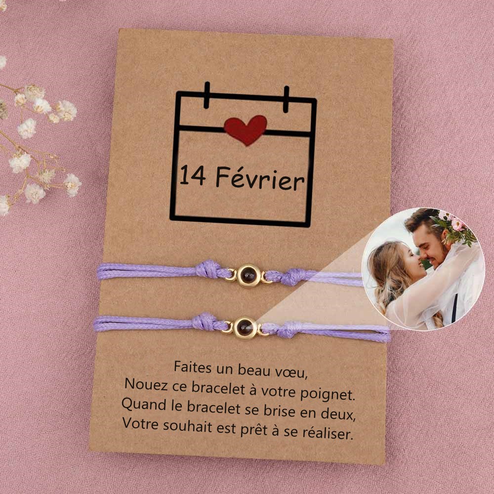 Bracelet personnalisé de projection de photo commémorative pour le cadeau de Saint Valentin de couple