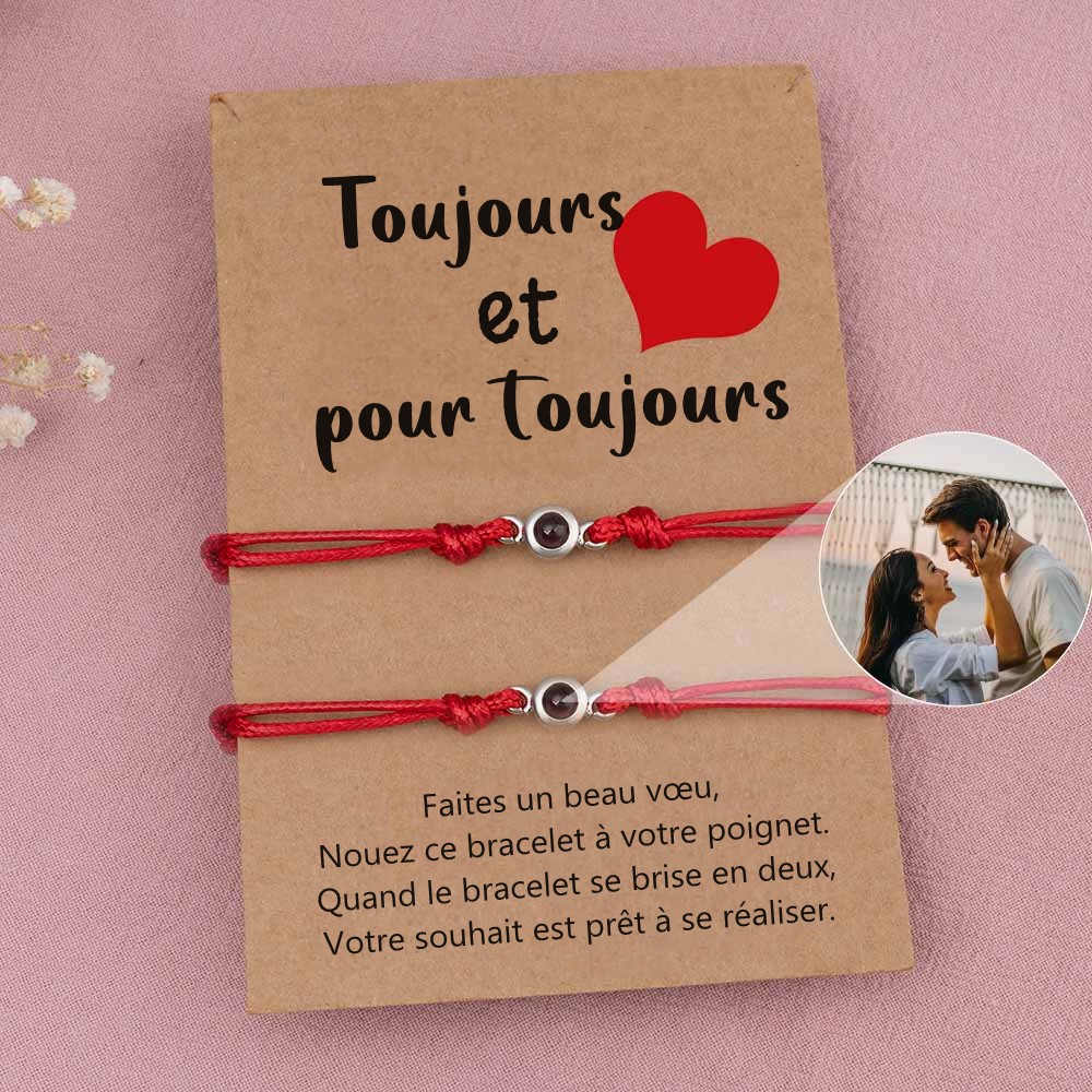 Bracelet personnalisé de projection de photo commémorative pour le cadeau de Saint Valentin de couple