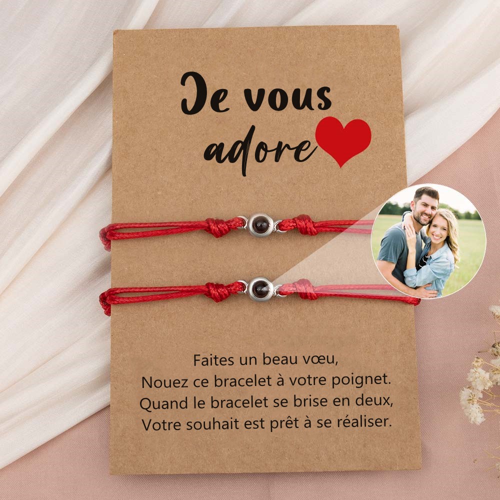 Bracelet de projection de photo personnalisé pour le cadeau de Saint Valentin de couple