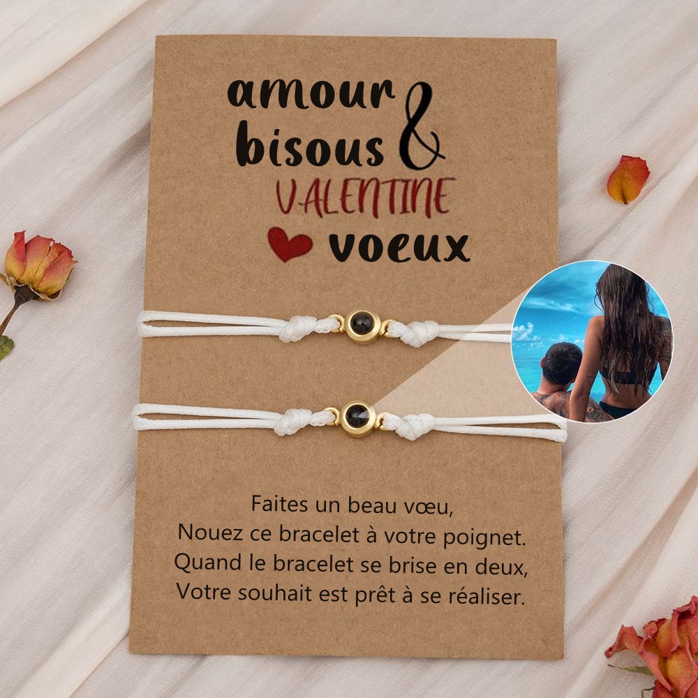 Bracelet personnalisé de projection de photo commémorative pour le cadeau de Saint Valentin de couple