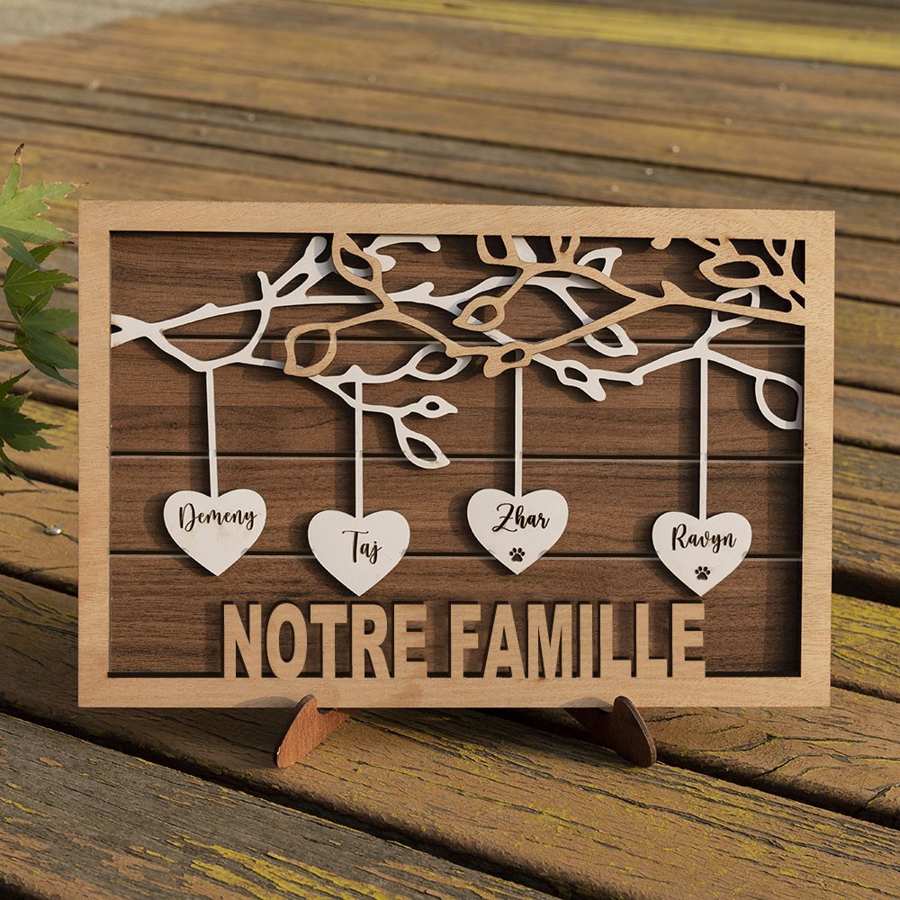 Panneau d'arbre généalogique personnalisé Rosefeels avec nom d'enfant gravé art mural pour la fête des mères cadeau de Noël