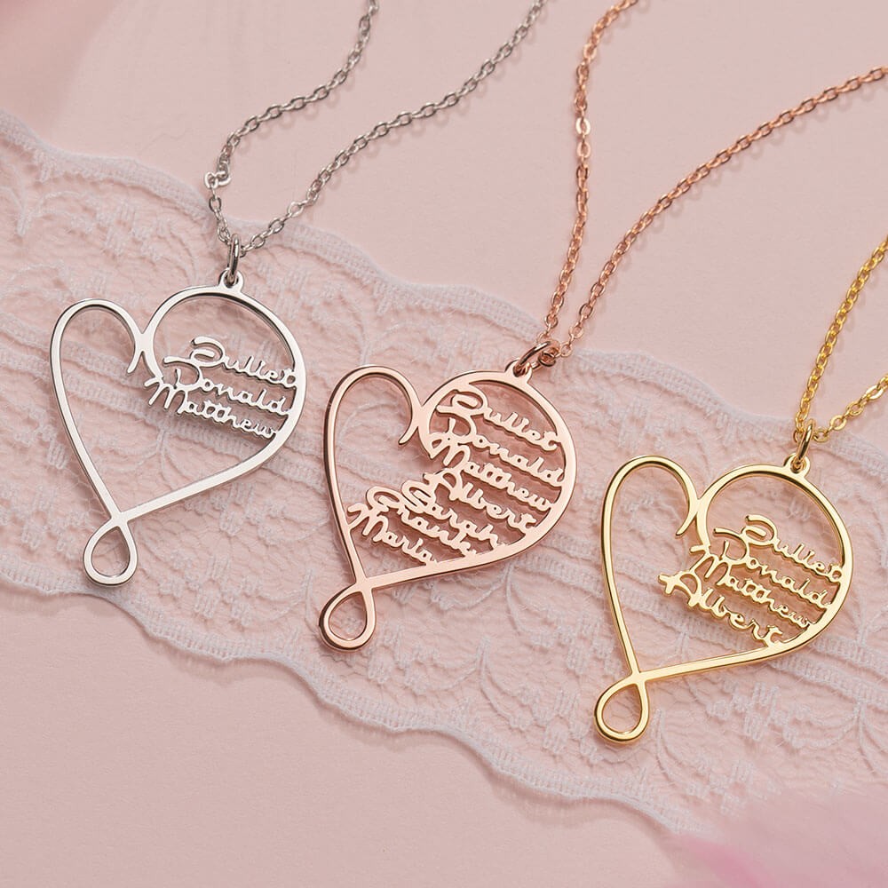 Personnalisé Personnalisé Étreinte L'amour Cœur Nom Collier 1-8 Noms