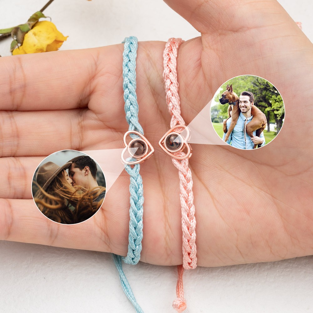 Bracelet personnalisé en forme de cœur avec projection de photos, pour femme, âme sœur, Saint-Valentin