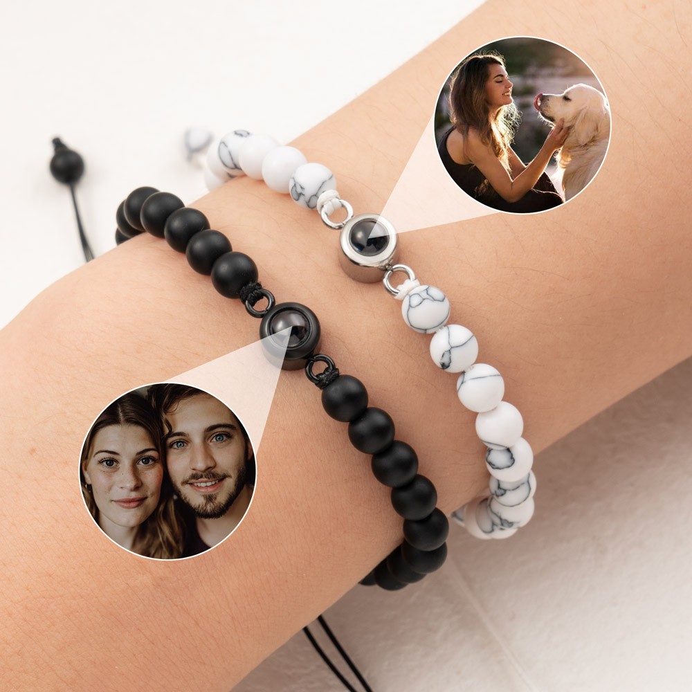 Bracelet perlé personnalisé avec projection de photos pour femme, âme sœur, Saint-Valentin