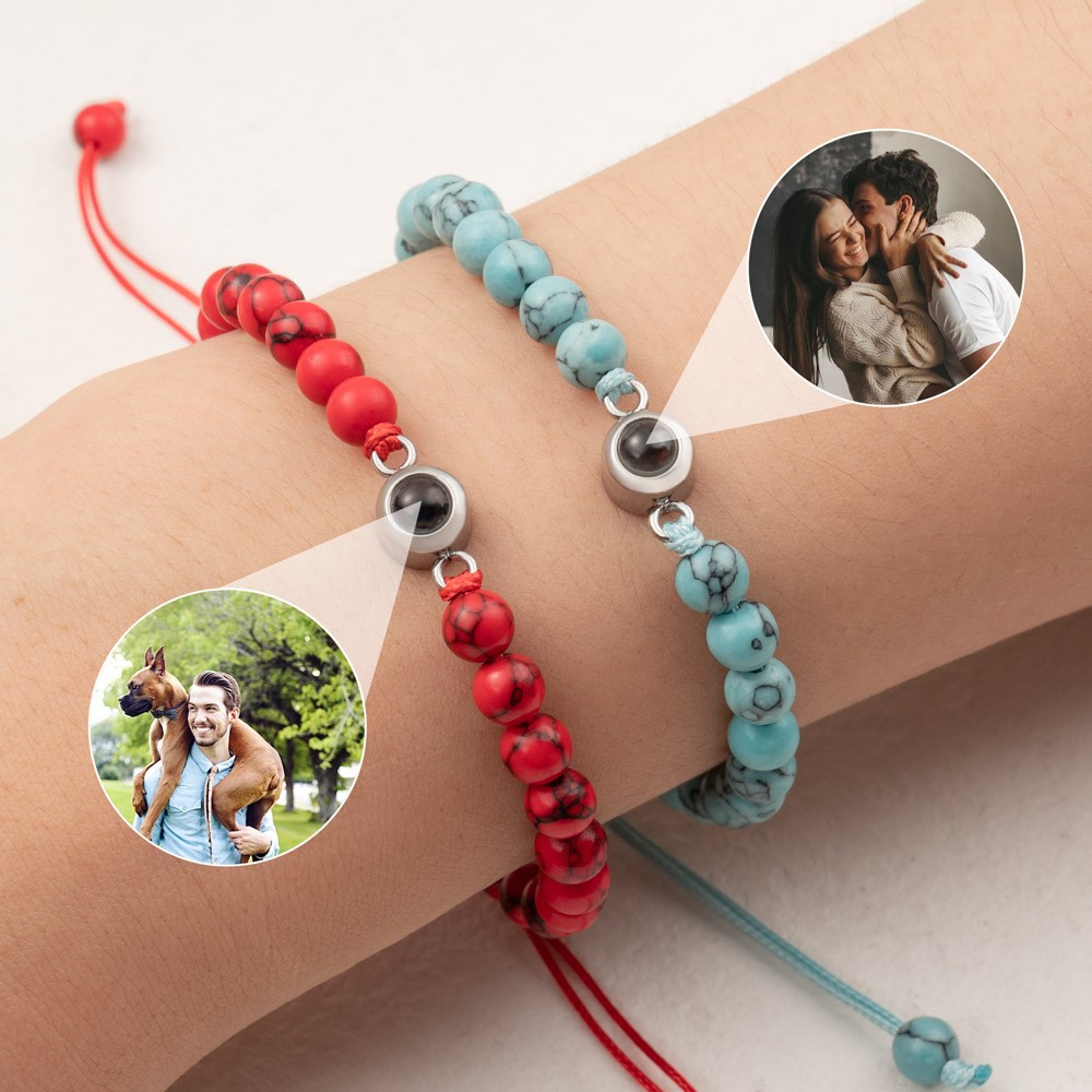 Bracelet perlé personnalisé avec projection de photos pour femme, âme sœur, Saint-Valentin