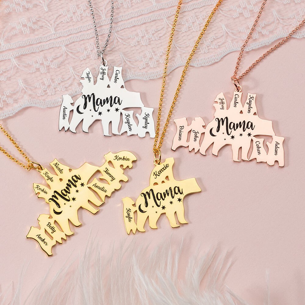 Collier personnalisé maman ours 1-8 noms pour cadeaux de fête des mères