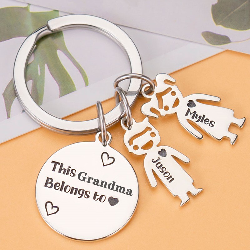 This Grandma Belongs to Personalized 1-10 Kids Charms Engraving Name Keychains Gift