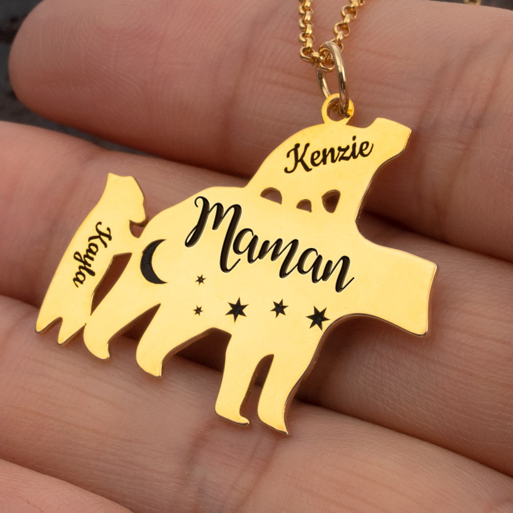 Collier personnalisé maman ours 1-8 noms pour cadeaux de fête des mères