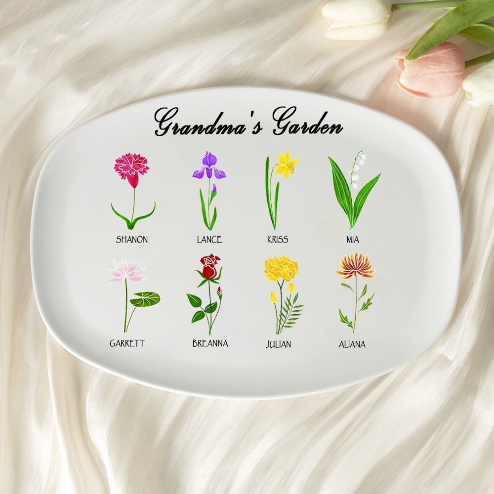 Assiette de jardin de grand-mère plateau de fleurs de mois de naissance personnalisé