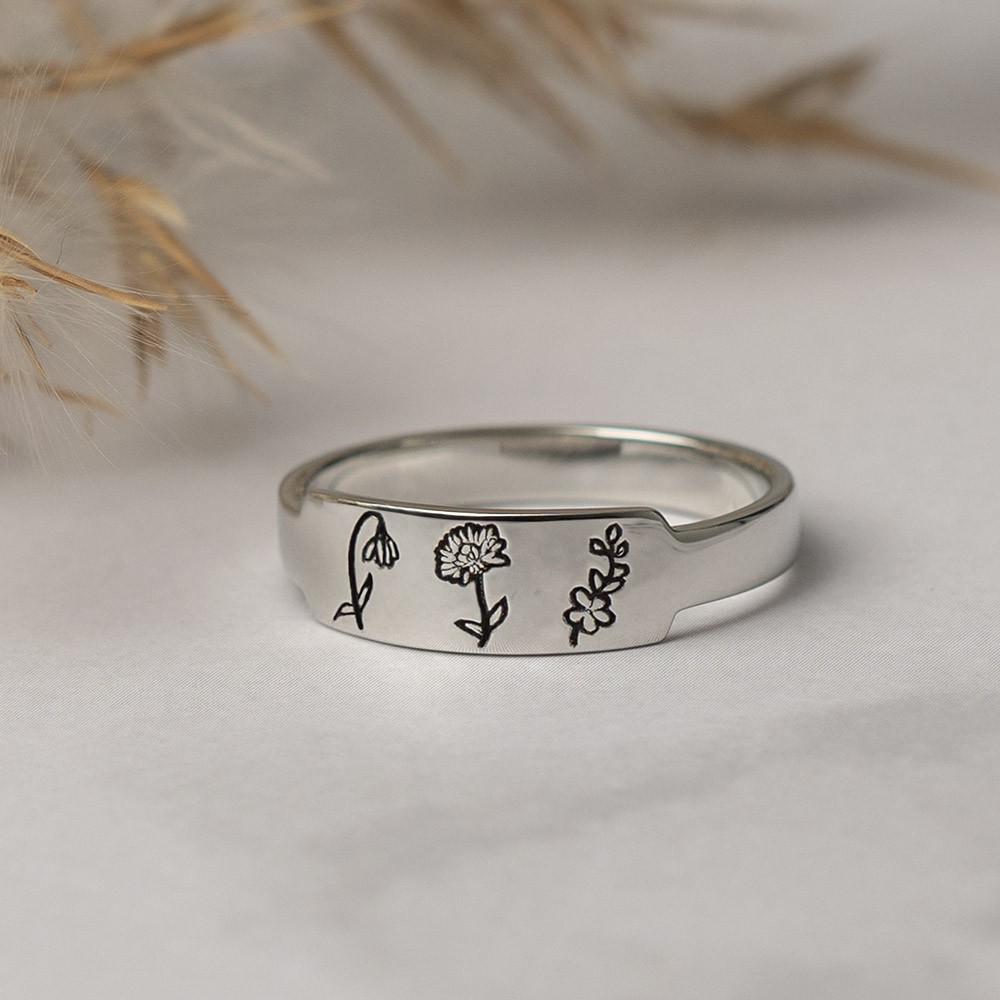 Cadeau personnalisé de bague de mois de fleur de naissance de famille pour elle