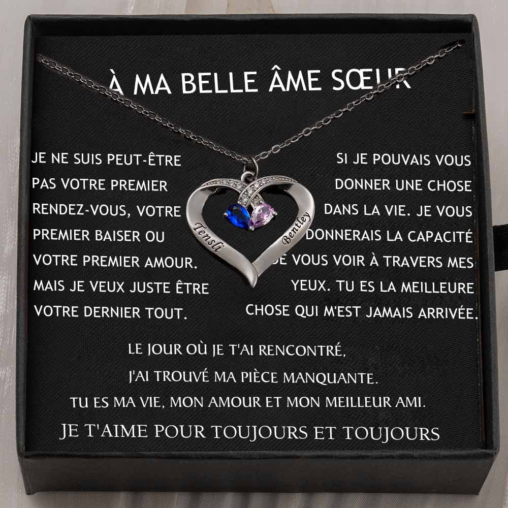 Collier personnalisé de noms de couple de coeur avec des cadeaux de Saint-Valentin de pierres de naissance