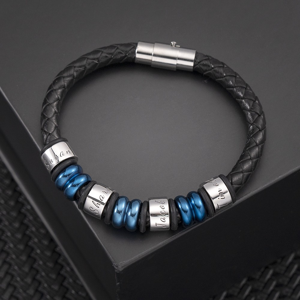 Bracelet en cuir tressé personnalisé avec 1 à 10 perles