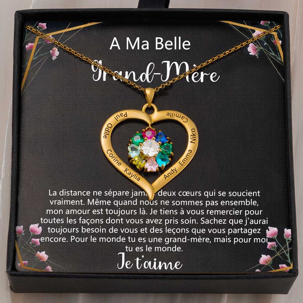 A ma belle grand-mère personnalisé colliers de nom de pierre de naissance de coeur cadeau fête des mères