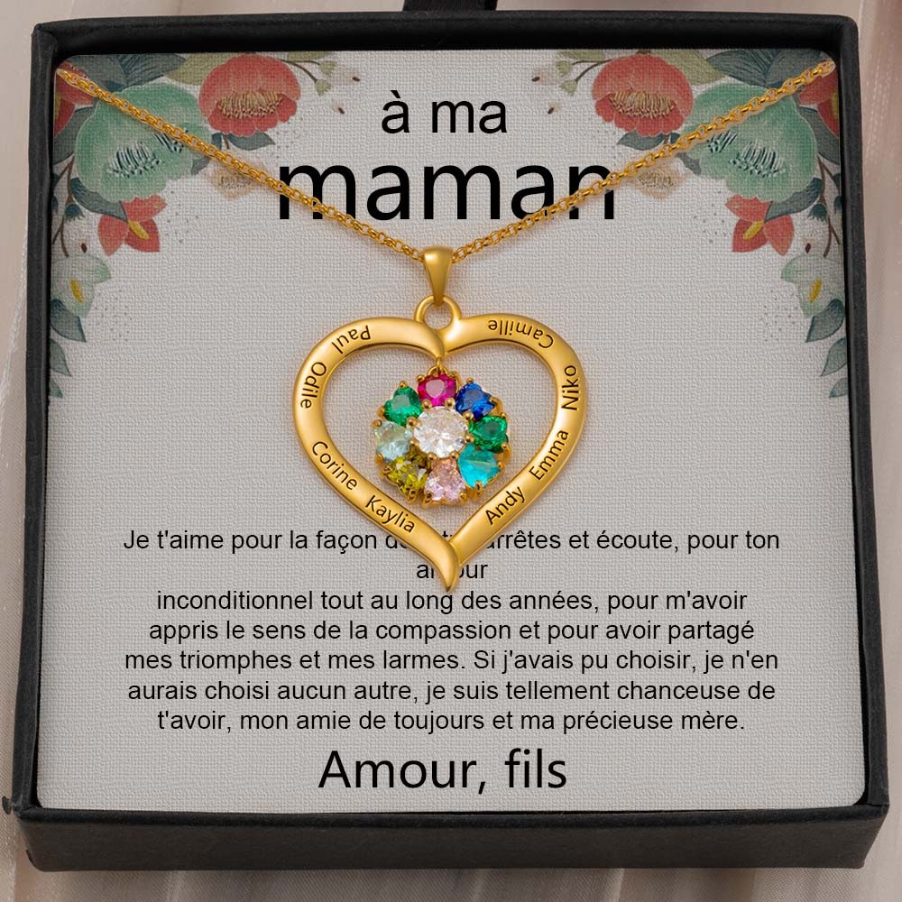 A ma maman personnalisé colliers de nom de pierre de naissance de coeur cadeau fête des mères