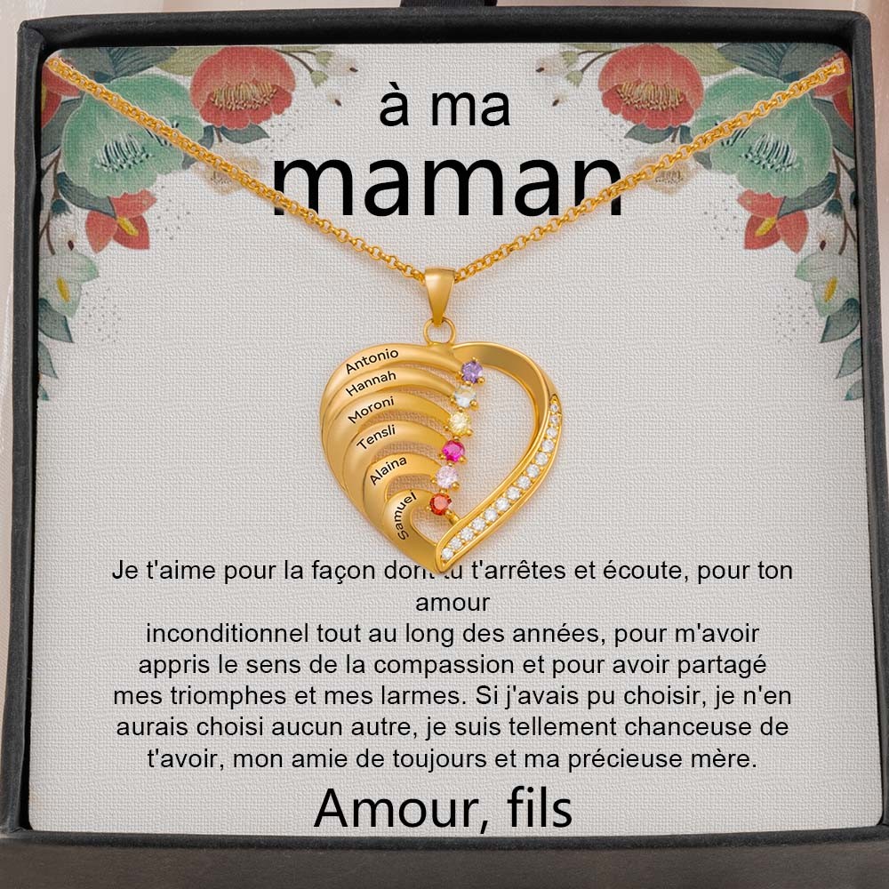 À ma maman Collier personnalisé 1-6 prénom coeur avec pierre de naissance