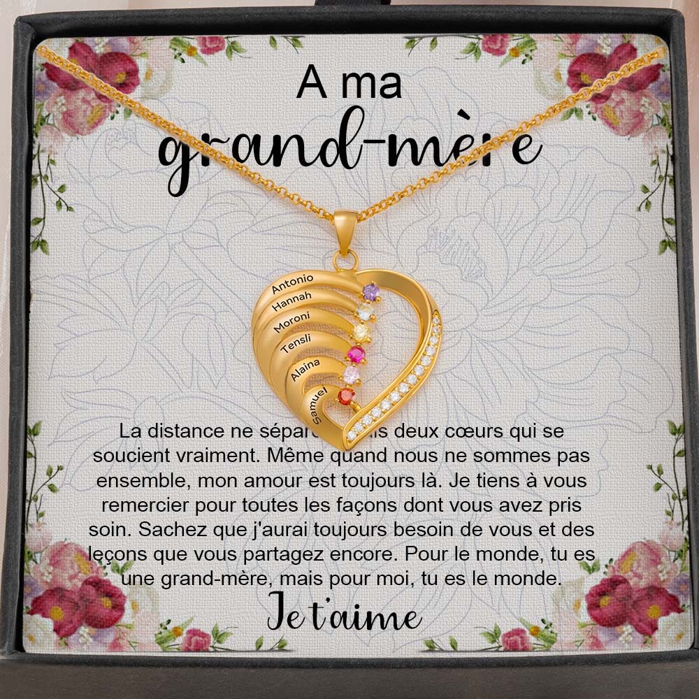 A ma grand-mère Collier personnalisé 1-6 prénom coeur avec pierre de naissance