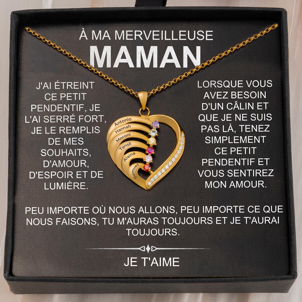 À ma maman collier coeur personnalisé 1-6 prénom avec pierre de naissance