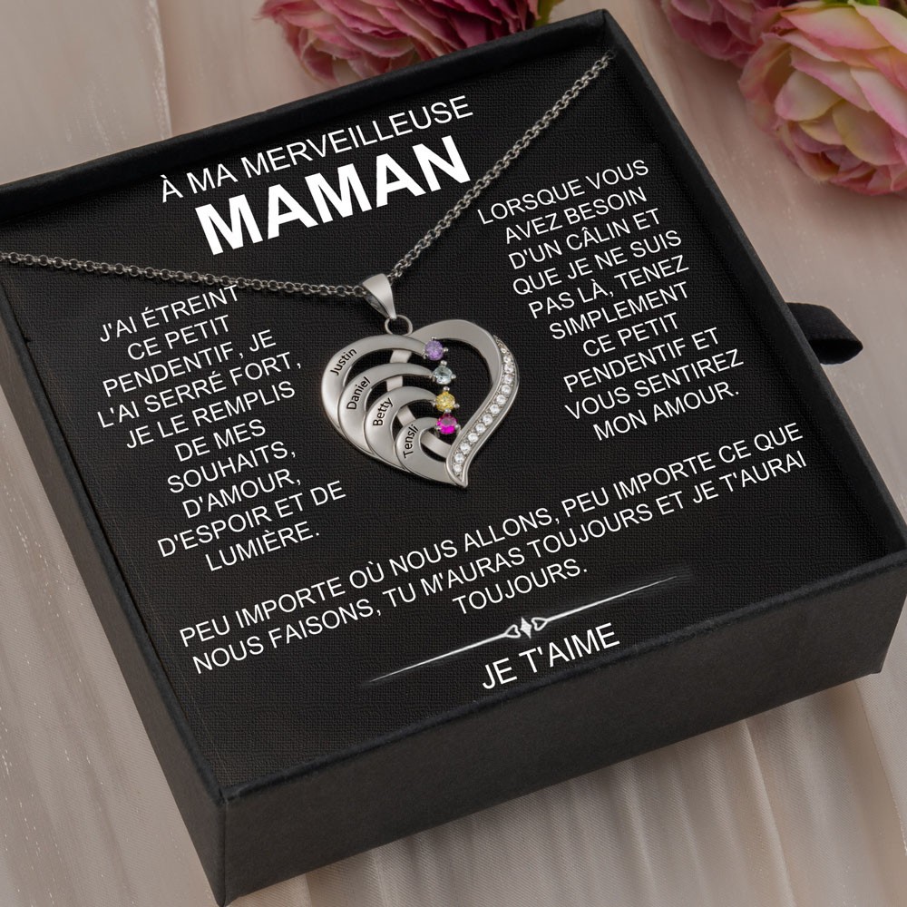 À ma maman collier coeur personnalisé 1-6 prénom avec pierre de naissance