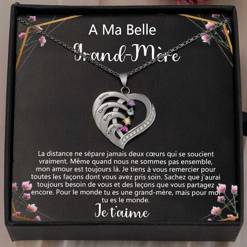 A Ma Belle Grand-Mère Collier personnalisé 1-6 prénom coeur avec pierre de naissance