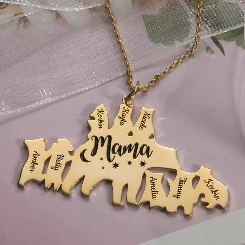 Collier maman ours personnalisé plaqué or 18 carats 1-8 noms pour cadeau de fête des mères