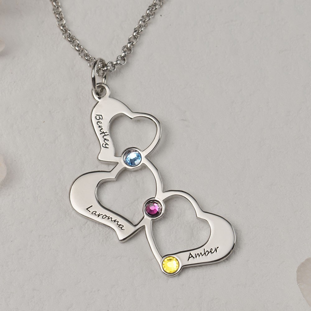 Cadeau de Noël de collier de coeur personnalisé de nom de famille en argent