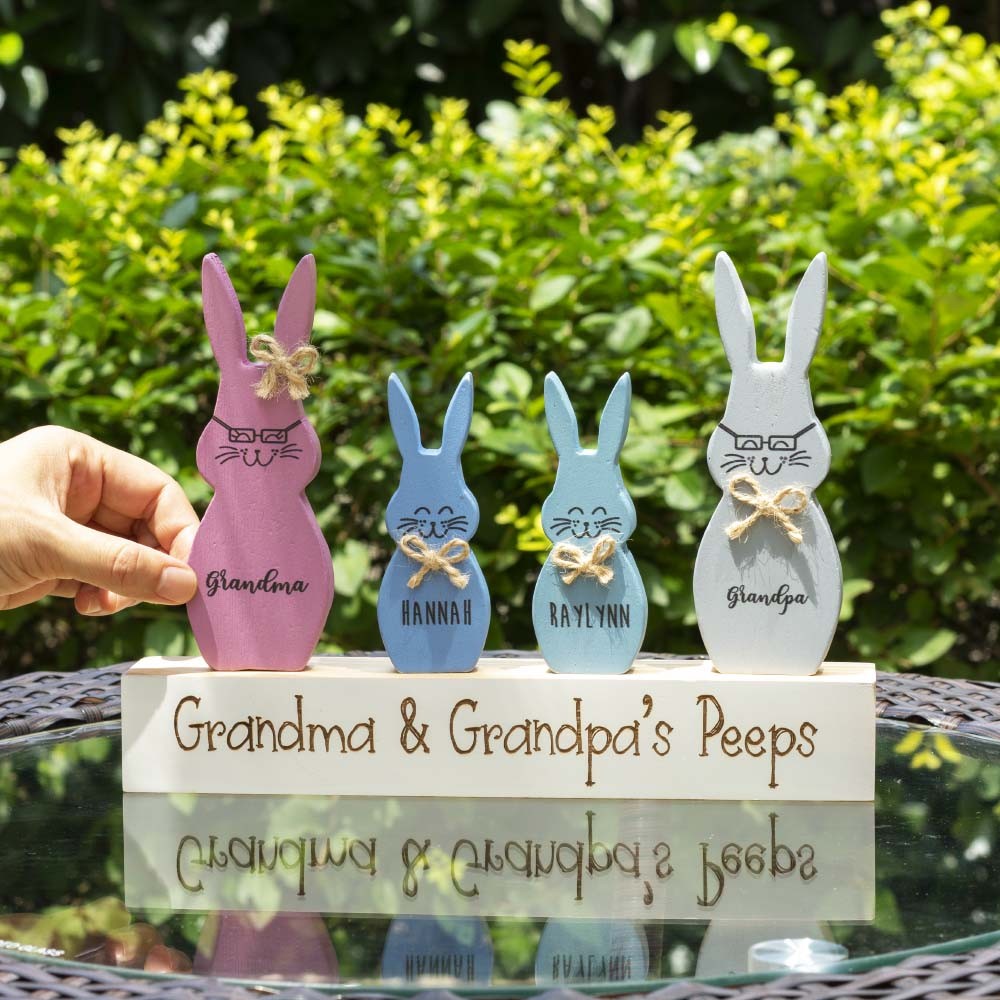 Easter Peeps Sign Personalized Engraved Name Wooden Bunny Home Decor Grandpa Grandma Gift