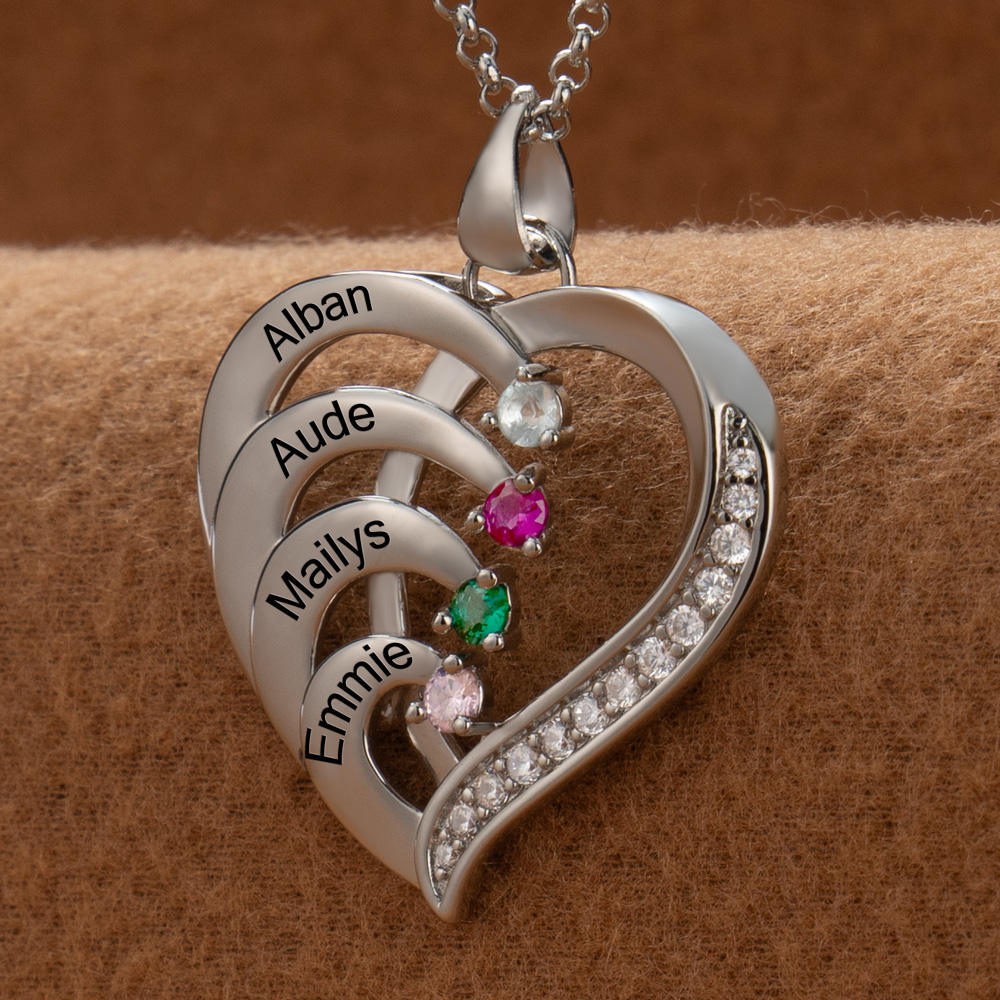 Collier coeur personnalisé avec pierre de naissance, idées cadeaux d'anniversaire pour la fête des mères