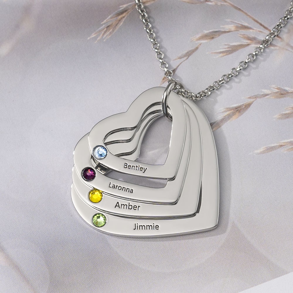 Collier personnalisé de 1 à 6 cœurs avec cadeau de Noël pour la famille de la famille de naissance