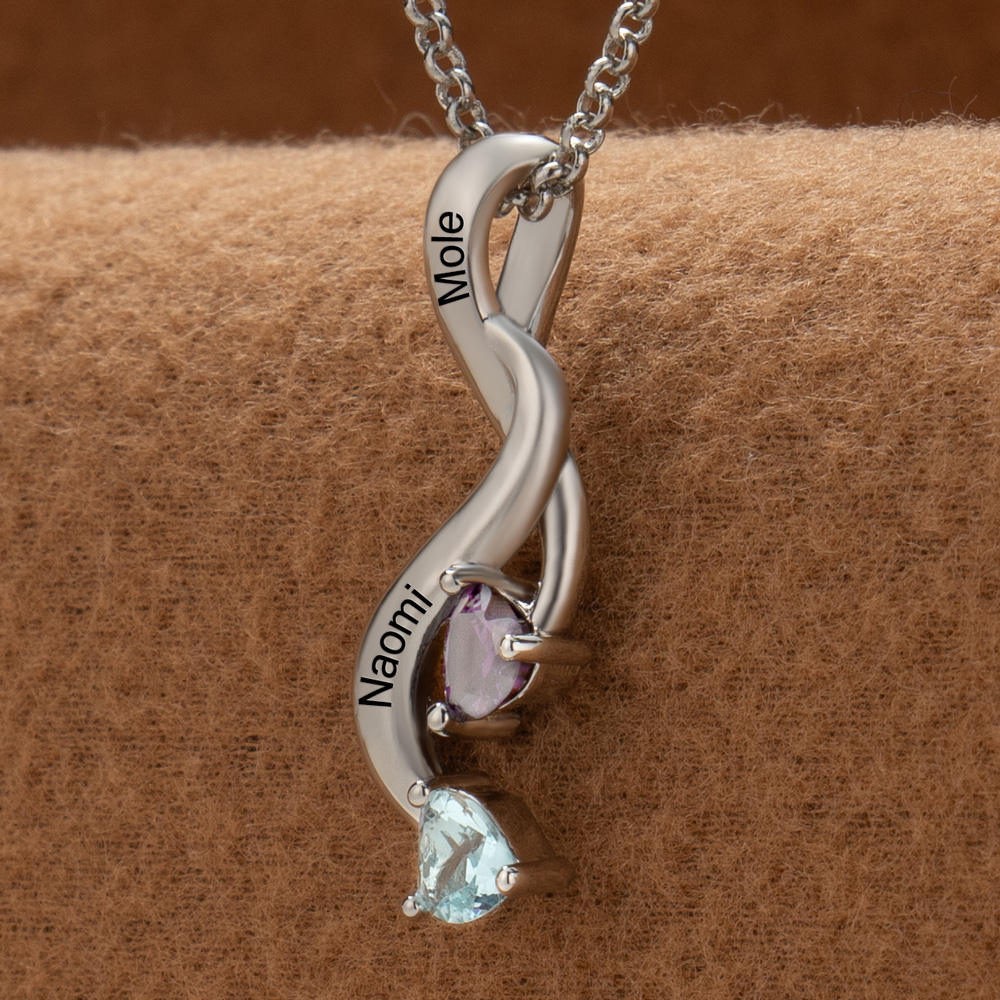 Collier personnalisé avec noms de couple, pierres de naissance, cadeaux de saint-valentin
