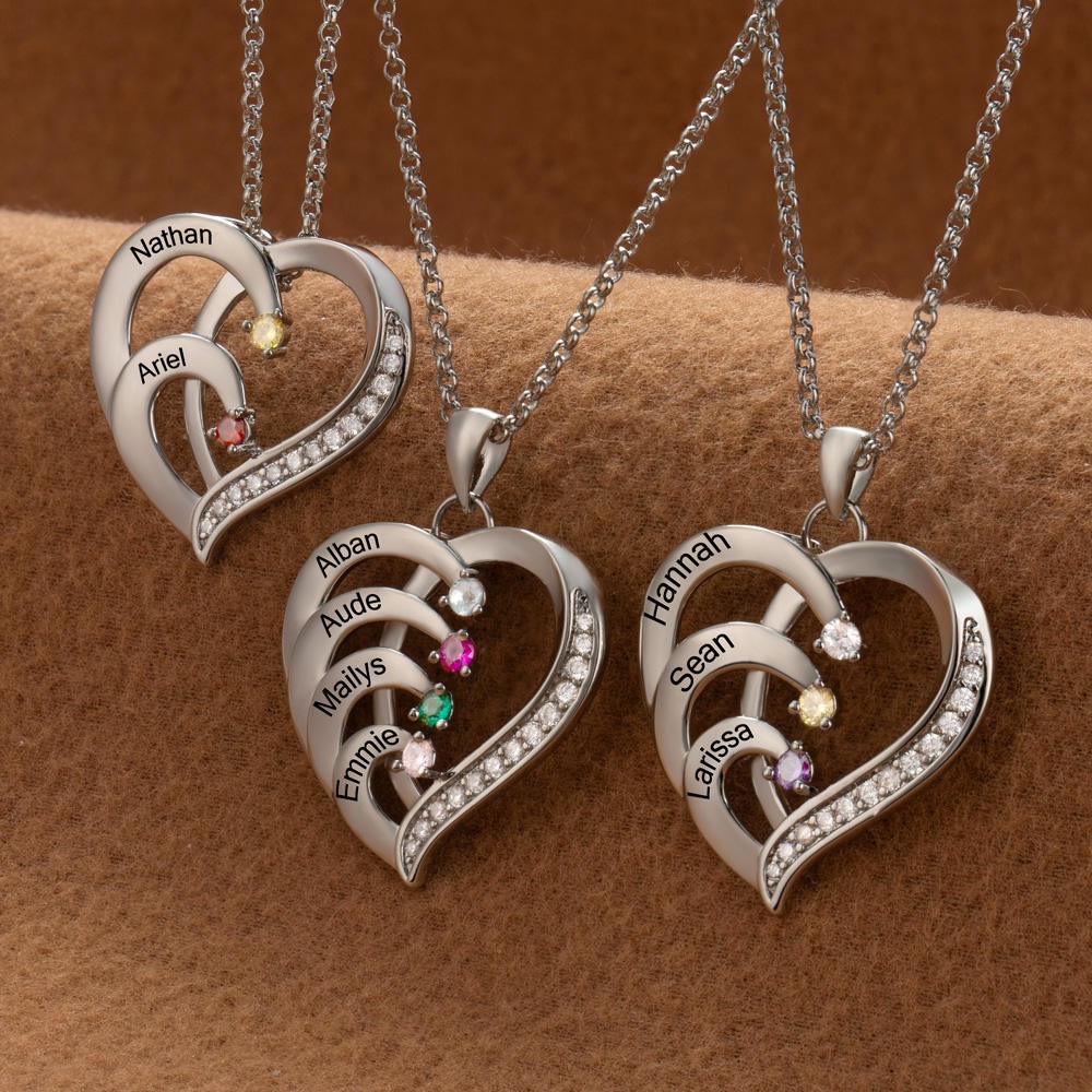 Collier coeur personnalisé avec pierre de naissance, idées cadeaux d'anniversaire pour la fête des mères