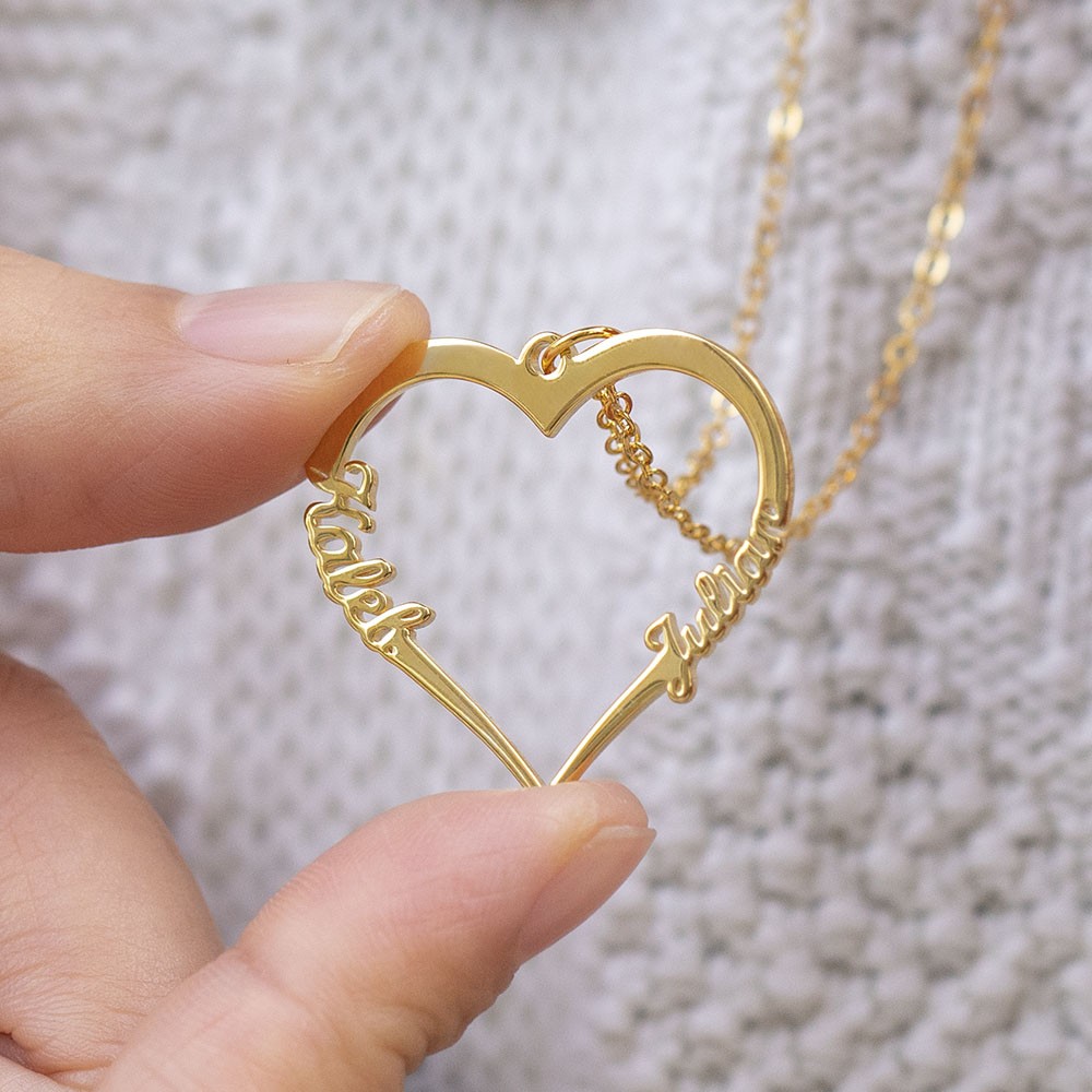 Collier personnalisé de noms de couples de coeur cadeau de Saint Valentin